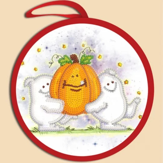 ИКБ-046 Игрушка Halloween.Призраки с тыквой. Елочная игрушка для вышивки бисером ТМ Маричка