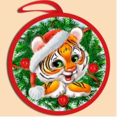 ИКБ-048 Тигр в веночке.  Елочная игрушка для вышивки бисером ТМ Маричка